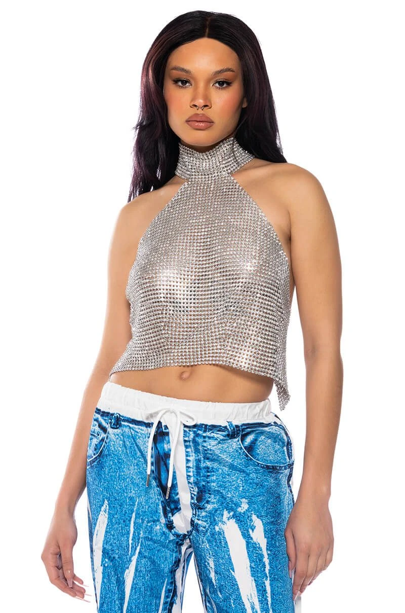 ABOVE ALL RHINESTONE HALTER TOP - Image 2