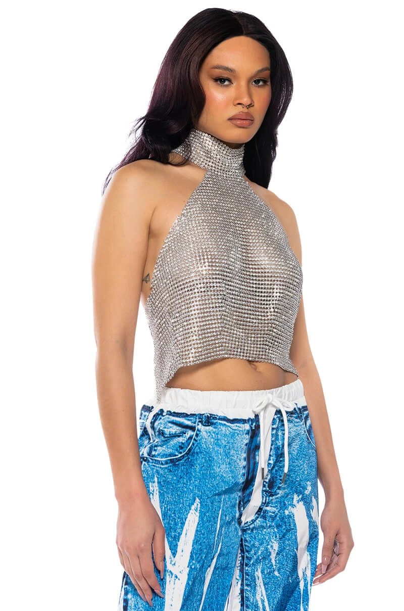ABOVE ALL RHINESTONE HALTER TOP - Image 3
