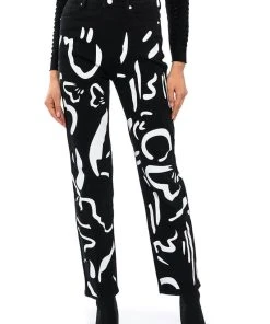 ABSTRACT PAINTED HIGH WAISTED WIDE LEG JEAN