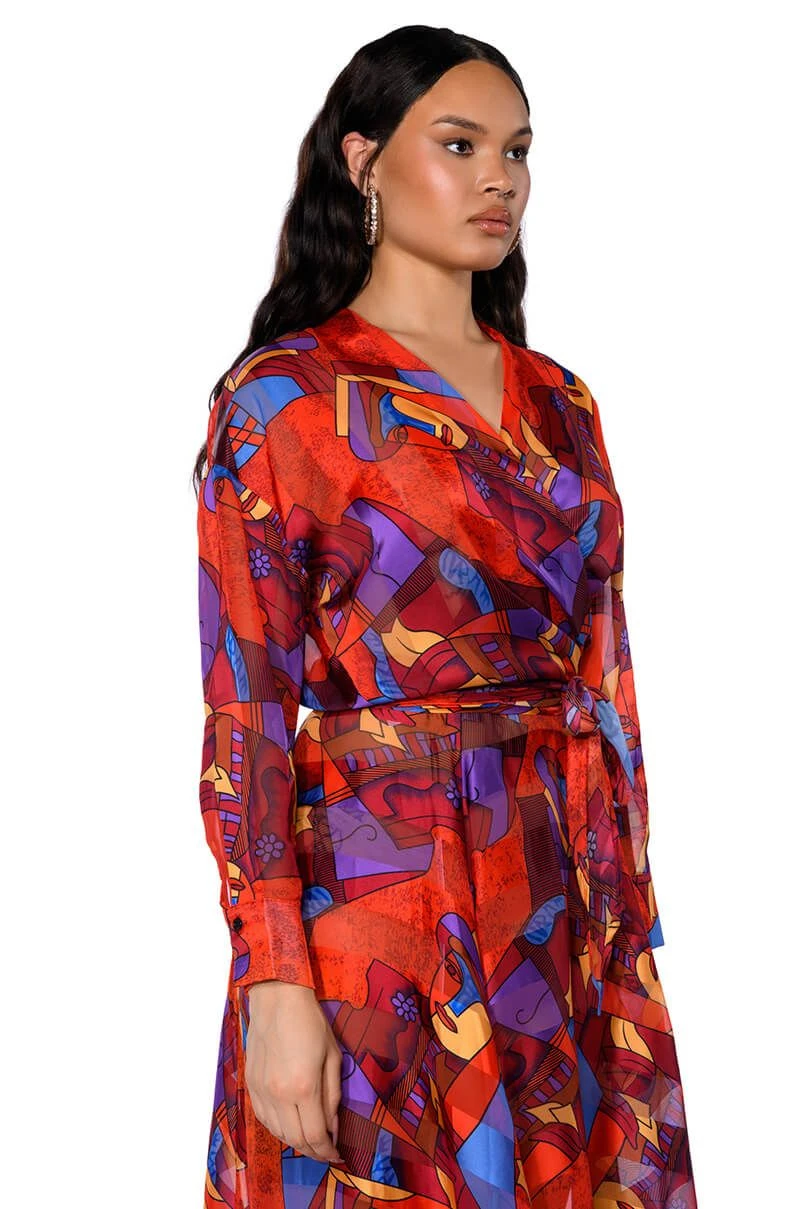 AESTHETIC SCARF PRINT TIE FRONT BLOUSE 4 AESTHETIC SCARF PRINT TIE FRONT BLOUSE - Image 2
