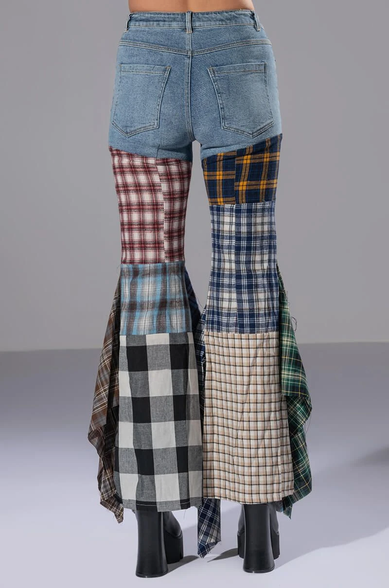 ALEXA PLAID PATCHWORK FLARED JEANS - Image 10