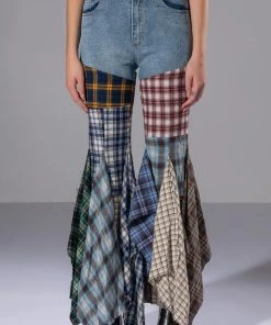 ALEXA PLAID PATCHWORK FLARED JEANS