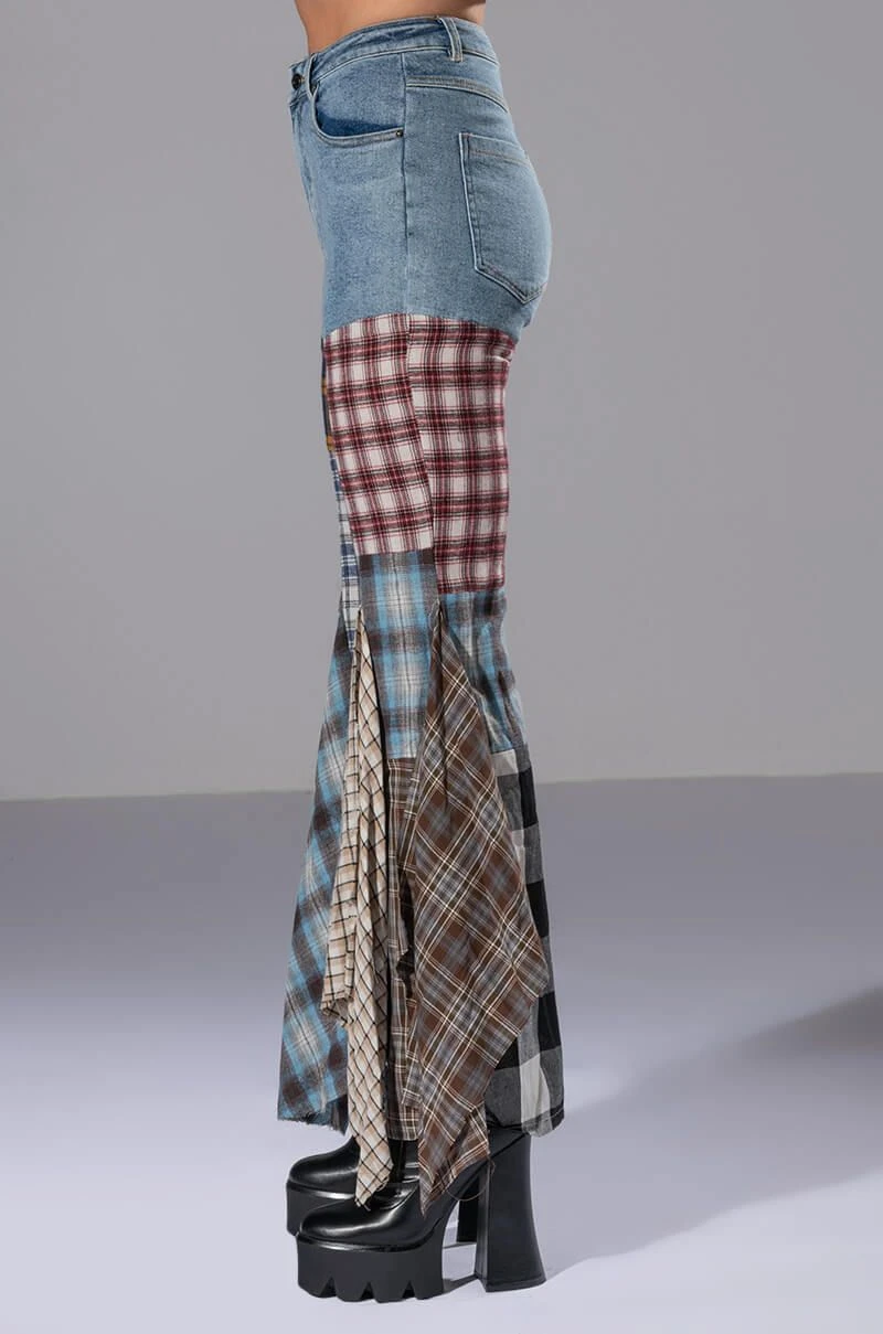 ALEXA PLAID PATCHWORK FLARED JEANS - Image 8