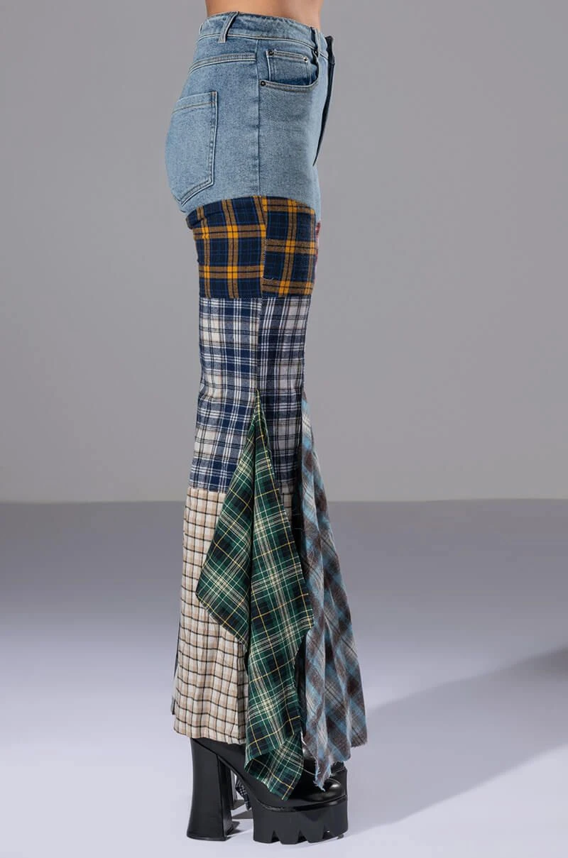 ALEXA PLAID PATCHWORK FLARED JEANS - Image 9