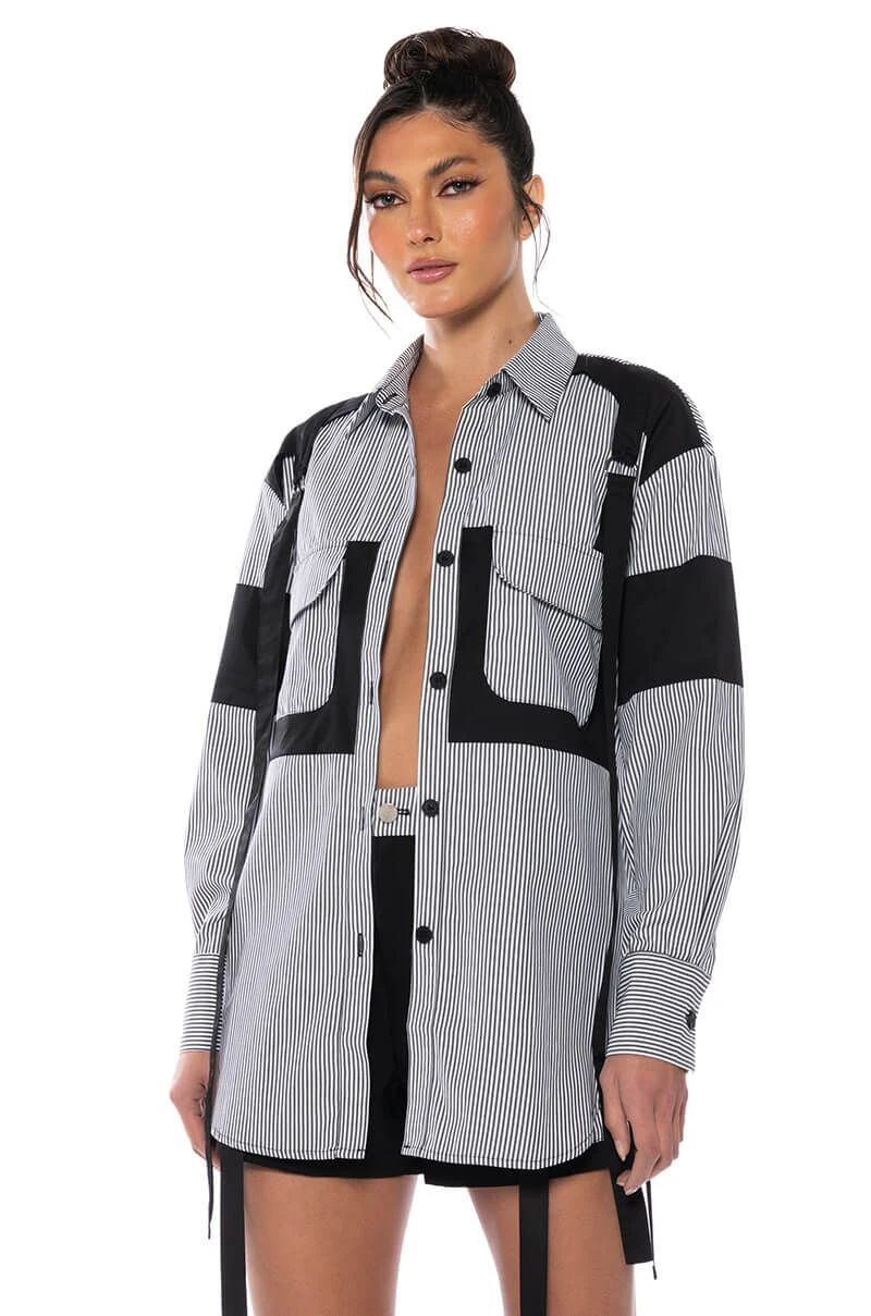 ALICE STRIPED CARGO BUTTON DOWN - Image 2
