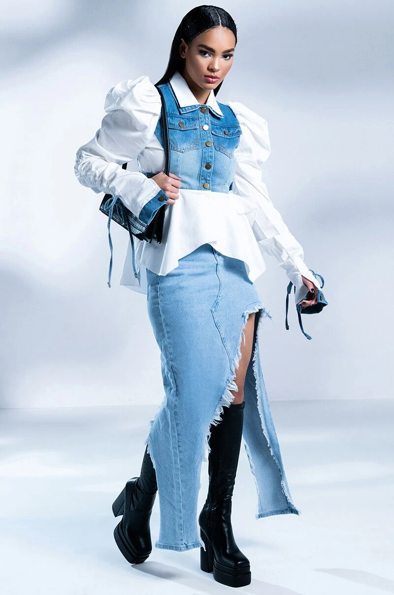 ALL ABOUT YOU DENIM TOP WITH SATIN CONTRAST 4 ALL ABOUT YOU DENIM TOP WITH SATIN CONTRAST - Image 2