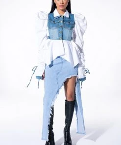 ALL ABOUT YOU DENIM TOP WITH SATIN CONTRAST 15 ALL ABOUT YOU DENIM TOP WITH SATIN CONTRAST -AKIRA pant-shop all about you denim top with satin contrast white 7 7