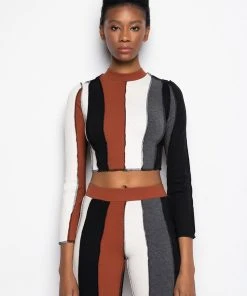 ALL DAY CONTRAST TRIM TURTLENECK TEE -AKIRA pant-shop all day contrast trim turtleneck tee brown multi 3 3
