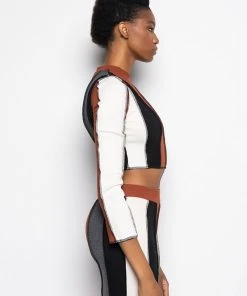 ALL DAY CONTRAST TRIM TURTLENECK TEE -AKIRA pant-shop all day contrast trim turtleneck tee brown multi 4 4