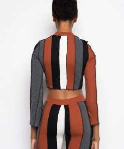 ALL DAY CONTRAST TRIM TURTLENECK TEE -AKIRA pant-shop all day contrast trim turtleneck tee brown multi 5 5