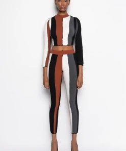 ALL DAY CONTRAST TRIM TURTLENECK TEE -AKIRA pant-shop all day contrast trim turtleneck tee brown multi 7 7