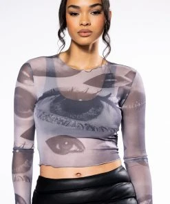 ALL EYES ON YOU LONG SLEEVE MESH TOP