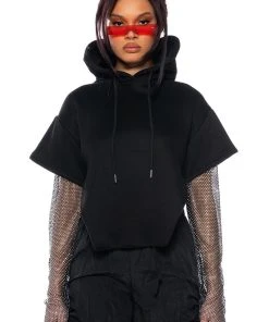 ALL I GOT SHORT SLEEVE RHINESTONE DETAIL HOODIE