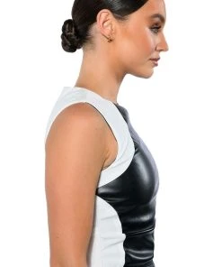 ALWAYS ON FAUX LEATHER CONTRAST TANK TOP 12 ALWAYS ON FAUX LEATHER CONTRAST TANK TOP -AKIRA pant-shop always on faux leather contrast tank top white black 4 4