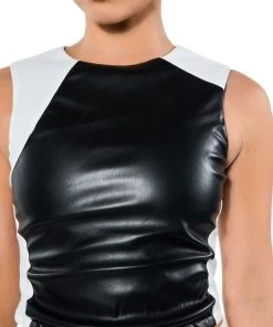 ALWAYS ON FAUX LEATHER CONTRAST TANK TOP 14 ALWAYS ON FAUX LEATHER CONTRAST TANK TOP -AKIRA pant-shop always on faux leather contrast tank top white black 6 6