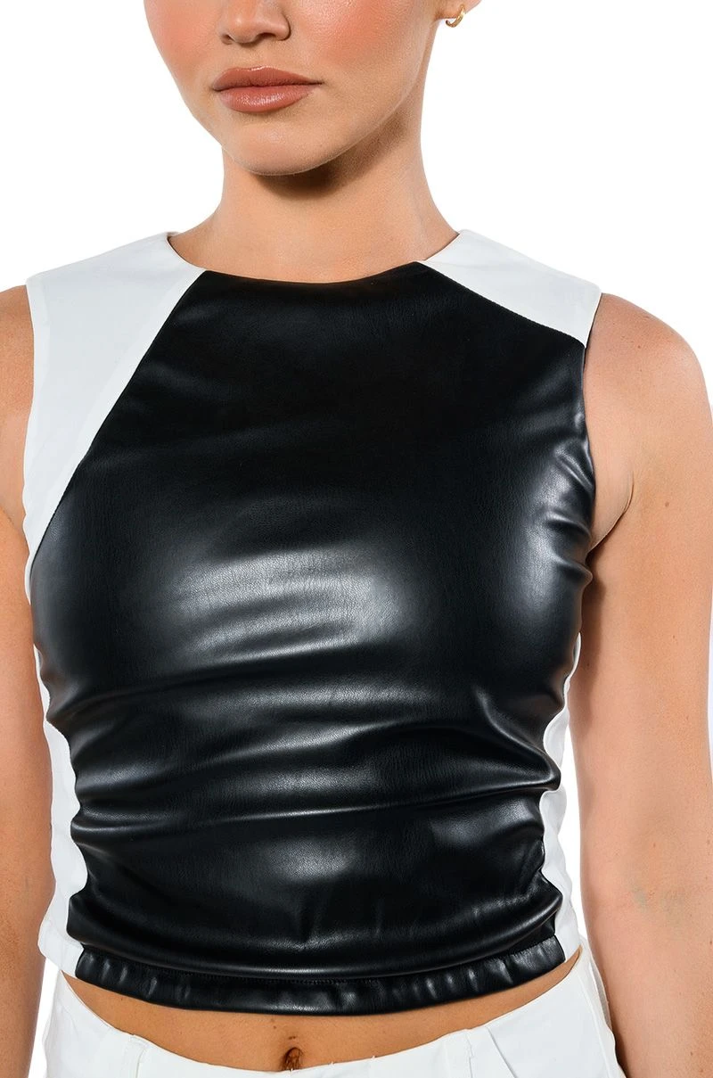 ALWAYS ON FAUX LEATHER CONTRAST TANK TOP 8 ALWAYS ON FAUX LEATHER CONTRAST TANK TOP - Image 6