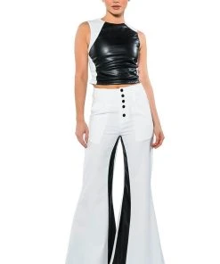ALWAYS ON FAUX LEATHER CONTRAST TANK TOP 15 ALWAYS ON FAUX LEATHER CONTRAST TANK TOP -AKIRA pant-shop always on faux leather contrast tank top white black 7 7