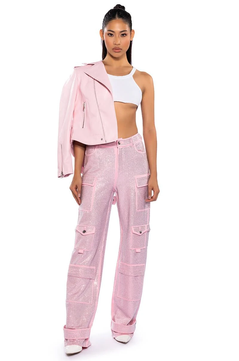 AMMO BONNE SOIREE RHINESTONE CARGO PANTS IN PINK - Image 3