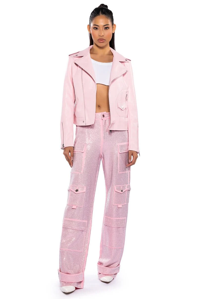 AMMO BONNE SOIREE RHINESTONE CARGO PANTS IN PINK - Image 4