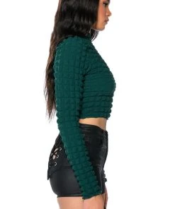 ANYTHING BUT BASIC TEXTURED LONG SLEEVE TOP 13 ANYTHING BUT BASIC TEXTURED LONG SLEEVE TOP -AKIRA pant-shop anything but basic textured long sleeve top dark green 5 5