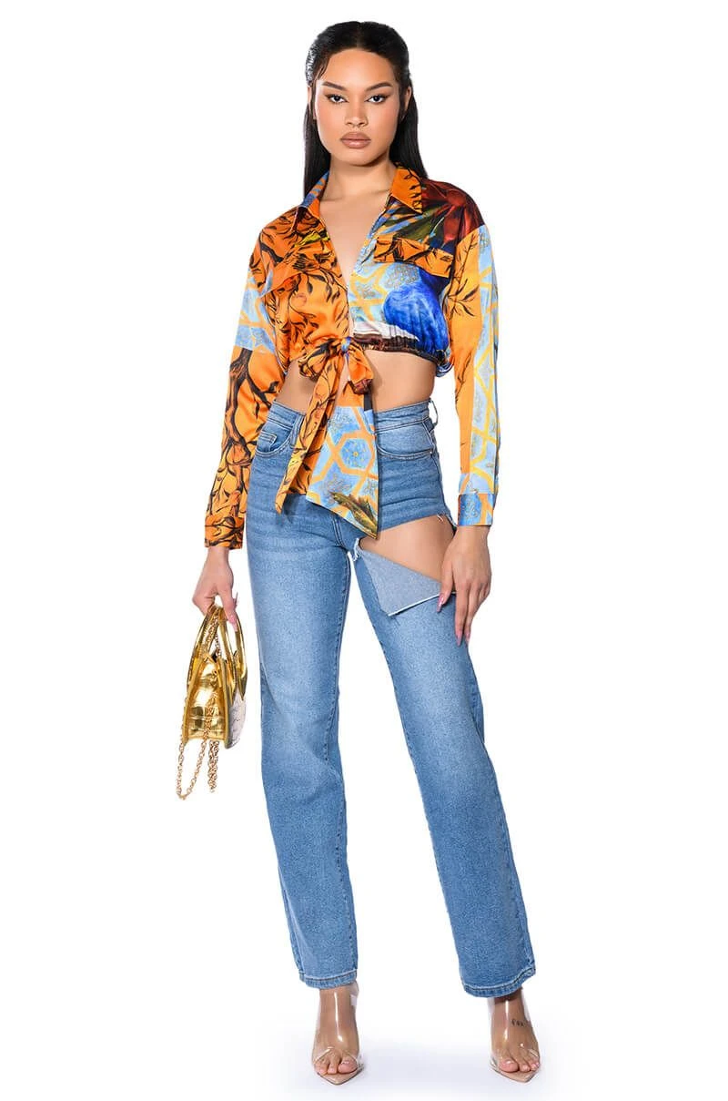 AUDREY PRINTED TIE FRONT BLOUSE - Image 3