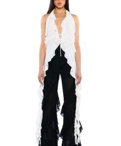 AZARI RUFFLED HIGH LOW SLEEVELESS BLOUSE