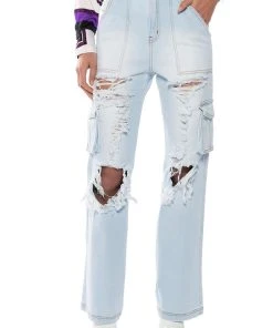 BE REAL DISTRESSED CARGO HIGH RISE JEANS