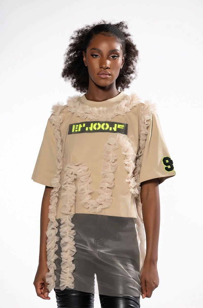 BEIGE RUFFLE TSHIRT - Image 3