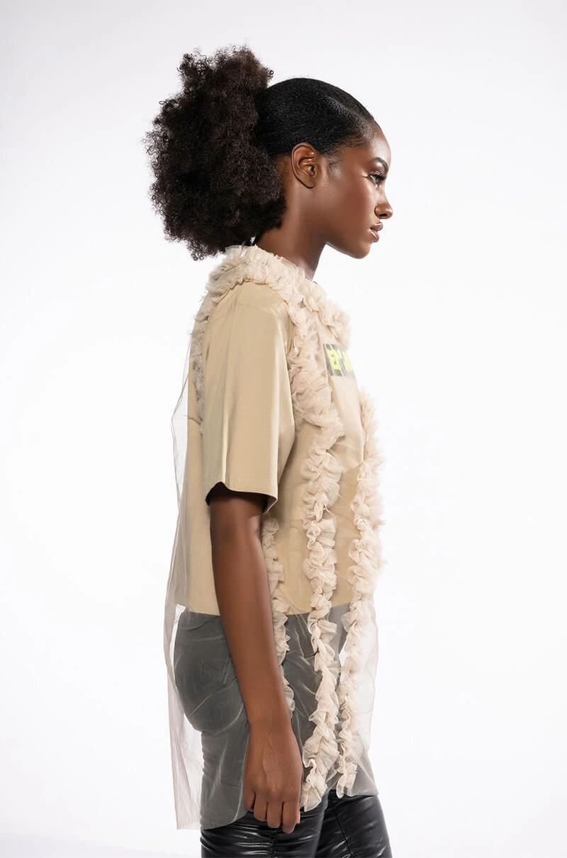 BEIGE RUFFLE TSHIRT - Image 4