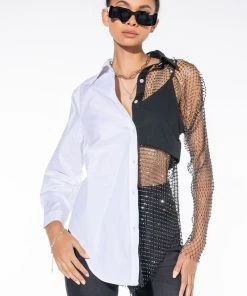 BITE ME HALF RHINESTONE TOP