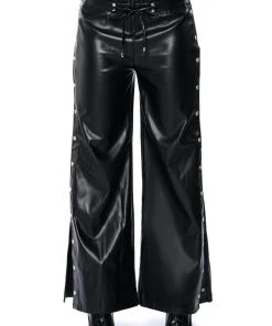 BLESSED MESS SIDE SNAP FAUX LEATHER PANTS 14 BLESSED MESS SIDE SNAP FAUX LEATHER PANTS -AKIRA pant-shop blessed mess side snap faux leather pants black 5 5