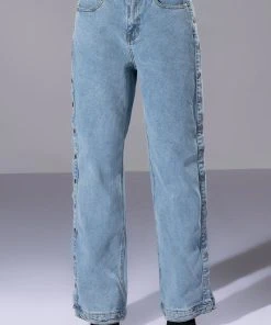 BLESSED MESS SIDE SNAP HIGH RISE JEANS 10 BLESSED MESS SIDE SNAP HIGH RISE JEANS -AKIRA pant-shop blessed mess side snap high rise jeans light blue denim 3 3