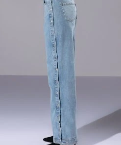 BLESSED MESS SIDE SNAP HIGH RISE JEANS 11 BLESSED MESS SIDE SNAP HIGH RISE JEANS -AKIRA pant-shop blessed mess side snap high rise jeans light blue denim 4 4