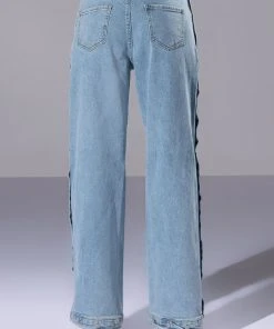 BLESSED MESS SIDE SNAP HIGH RISE JEANS 12 BLESSED MESS SIDE SNAP HIGH RISE JEANS -AKIRA pant-shop blessed mess side snap high rise jeans light blue denim 5 5