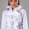 CALISTA STATEMENT RUFFLE COLLAR BUTTON DOWN BLOUSE