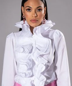 CALISTA STATEMENT RUFFLE COLLAR BUTTON DOWN BLOUSE