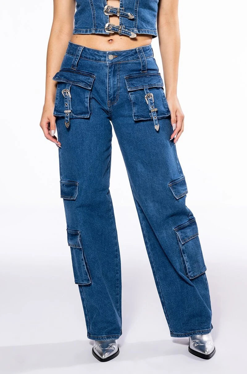 CALYPSO MID RISE WIDE LEG JEANS