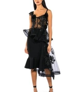 CAMILLA FLORAL EMBROIDERED HIGH LOW PEPLUM TOP