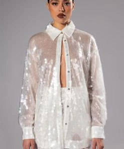 COLD AS ICE SEQUIN BUTTON DOWN SHIRT