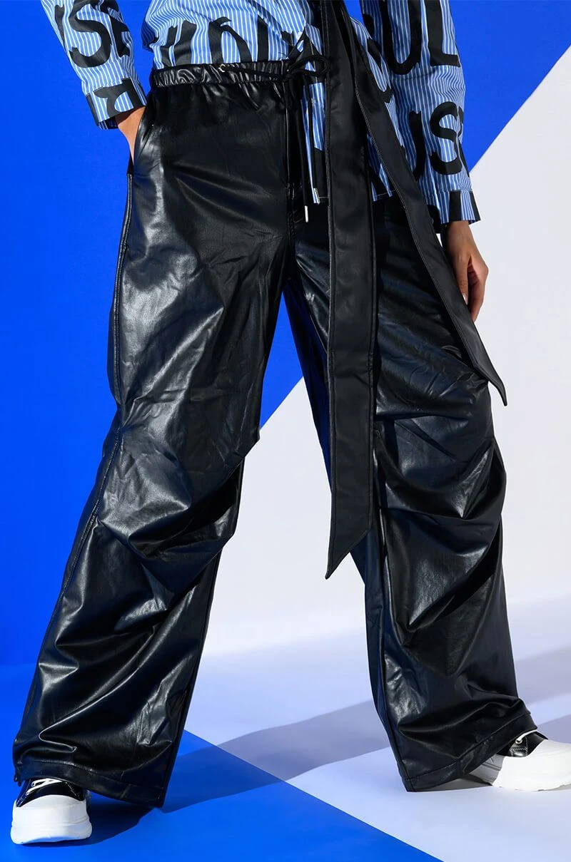 COLDER HOURS FAUX LEATHER PARACHUTE PANT