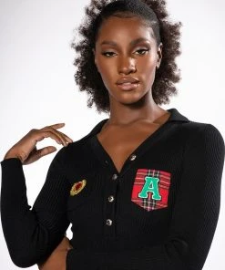 COLLEGIATE STUDY HALL LONG SLEEVE BUTTON DOWN BODYSUIT