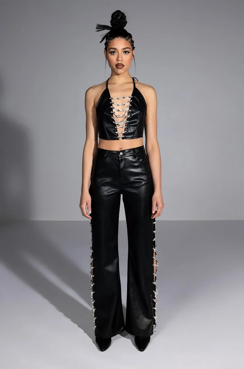 COVERED IN ICE FAUX LEATHER RHINESTONE PANT - Image 10