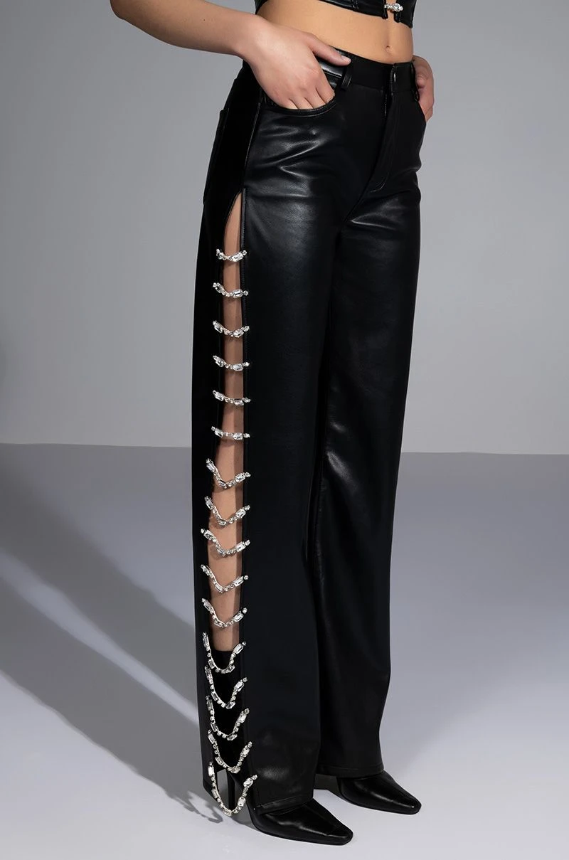COVERED IN ICE FAUX LEATHER RHINESTONE PANT - Image 2