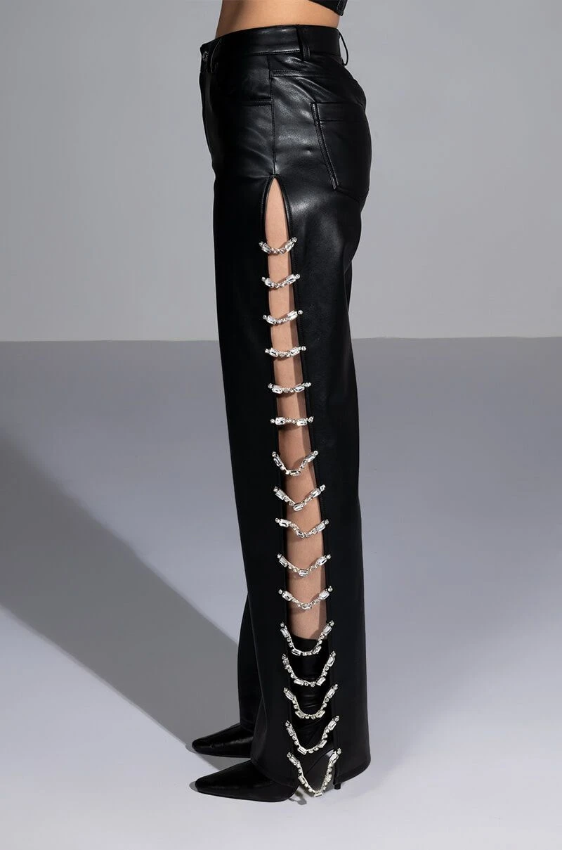 COVERED IN ICE FAUX LEATHER RHINESTONE PANT - Image 7