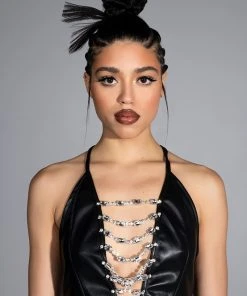 COVERED IN ICE FAUX LEATHER RHINESTONE TANK TOP