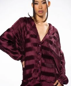 CRINKLE SATIN LONG SLEEVE BUTTON DOWN BLOUSE