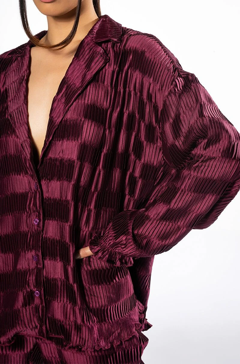 CRINKLE SATIN LONG SLEEVE BUTTON DOWN BLOUSE - Image 6