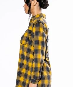 DARK FANTASY BUTTON DOWN FLANNEL 14 DARK FANTASY BUTTON DOWN FLANNEL -AKIRA pant-shop dark fantasy button down flannel yellow multi 5 5