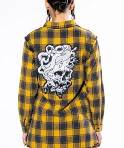DARK FANTASY BUTTON DOWN FLANNEL 15 DARK FANTASY BUTTON DOWN FLANNEL -AKIRA pant-shop dark fantasy button down flannel yellow multi 6 6