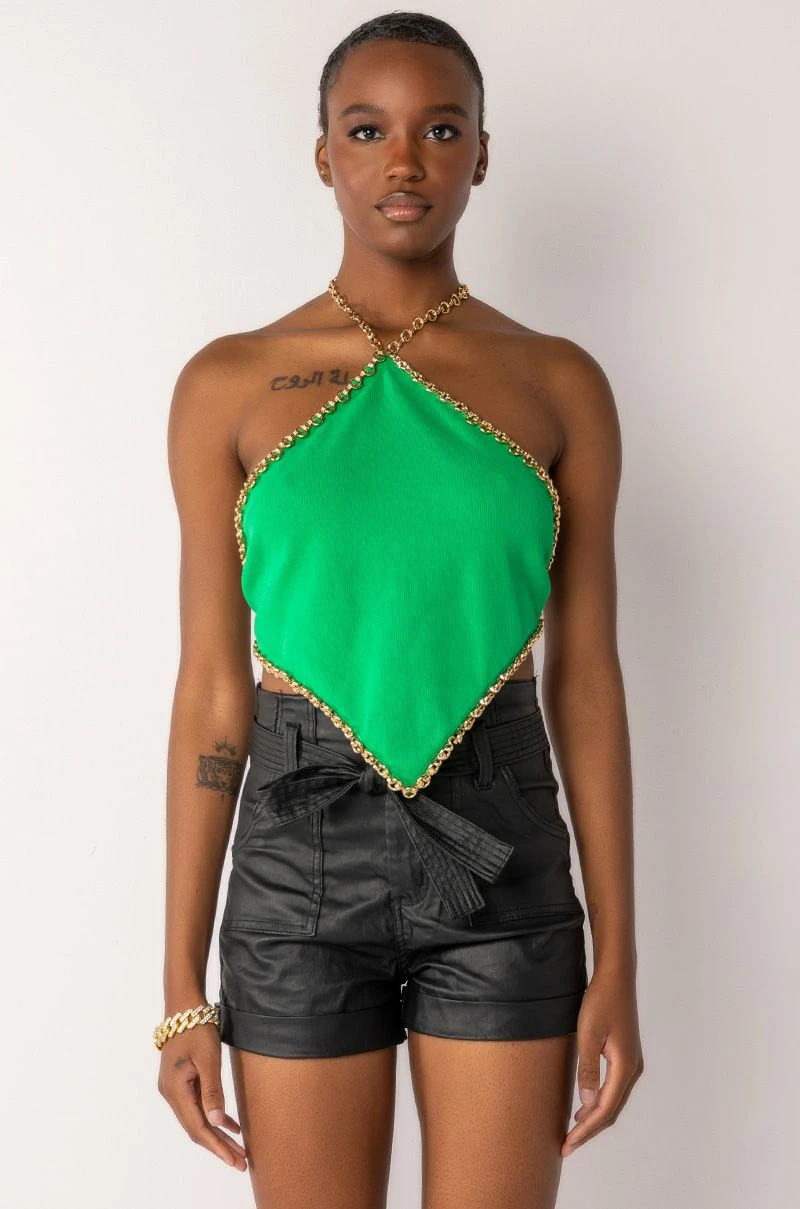 DASH CHAIN DETAIL RIBBED HALTER TOP 4 DASH CHAIN DETAIL RIBBED HALTER TOP - Image 2